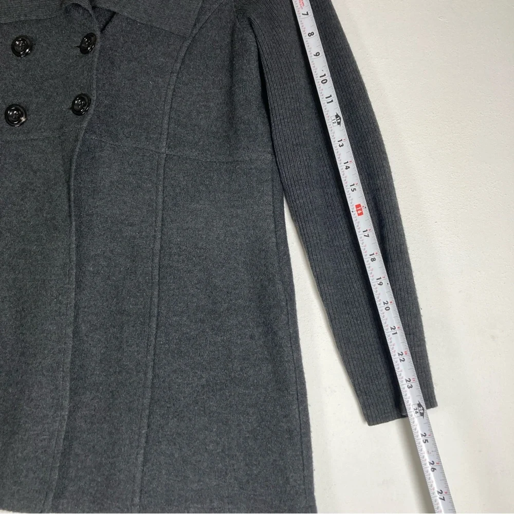 Alfani Charcoal Double-Breasted Pea Coat Merino Wool M Women’s Travel Cozy - Picture 8 of 13